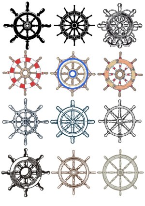 Set of 12 Nautical Ship Steering Wheels Vector Illustrations Free Vector