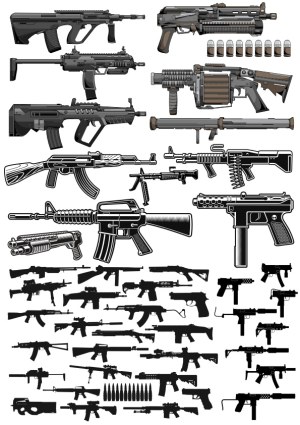 Vector Collection of Various Military Guns and Rifles Silhouettes Free Vector