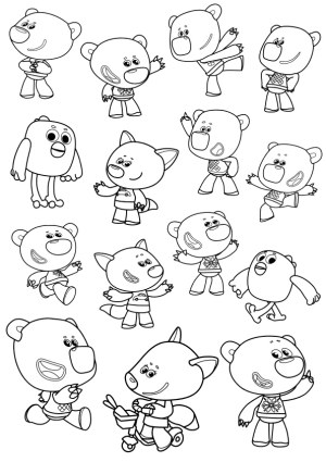 Set of Outline Cartoon Animal Characters in Various Poses Free Vector