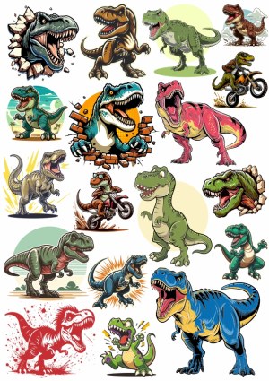 Colorful Cartoon T-Rex Dinosaur Illustrations Collection Free Vector