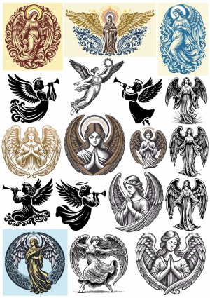 Collection of Vintage Angel Illustrations with Wings and Halos Free Vector