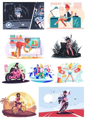 Collection of Diverse Dynamic Vector Illustrations Free Vector