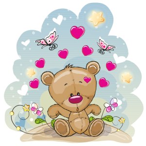 Cute Teddy Bear with Hearts and Butterflies Vector Illustration Free Vector