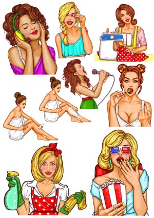 Set of Women Engaged in Various Activities Vector Free Vector