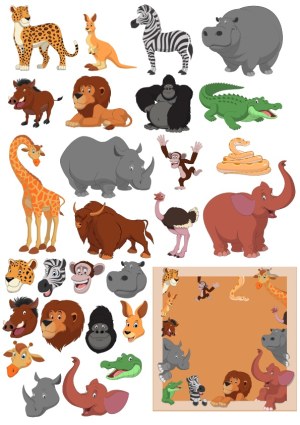 Cartoon Wild Animals Vector Set with Frames and Heads Free Vector