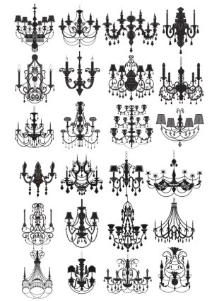 Collection of Vintage Chandelier Silhouettes Free Vector