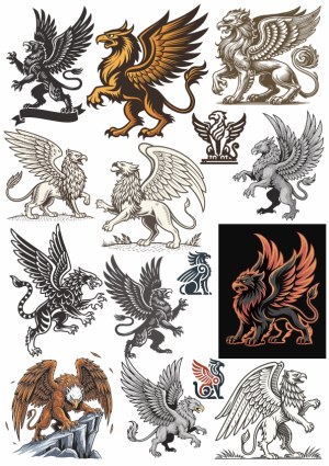 Collection of Vector Griffins in Various Artistic Styles Free Vector