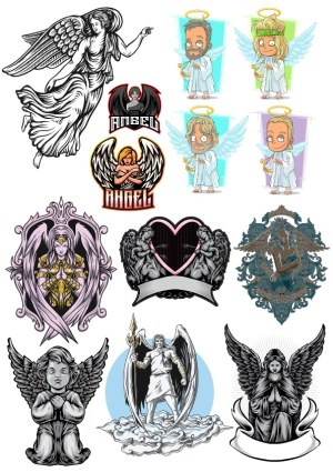 Assorted Angel-Themed Vector Illustrations and Logos Free Vector