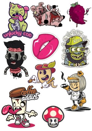 Collection of Quirky and Cartoonish Character Stickers Free Vector