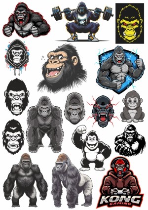 Collection of Gorilla and Ape Vector Illustrations and Mascots Free Vector