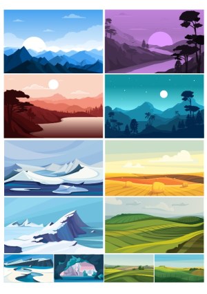 Diverse Natural Landscape Vector Illustrations Set Free Vector