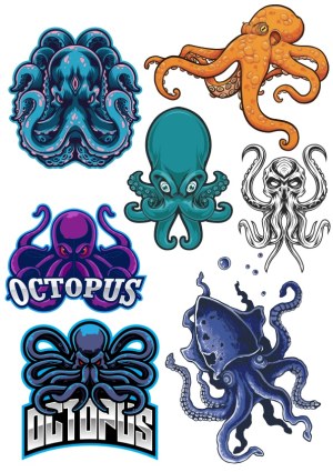 Collection of Stylized Octopus Vector Illustrations Free Vector