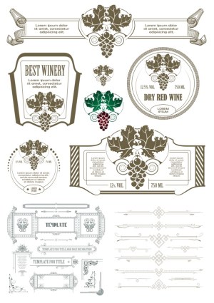Vintage Winery and Wine Label Vector Design Elements Free Vector