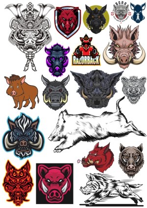 Boar and Wild Hog Vector Collection with Tribal, Sports, and Animal Illustrations Free Vector