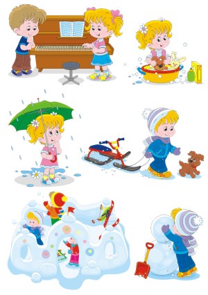 Children Engaged in Various Seasonal Activities Illustrated in Colorful Vector Style Free Vector