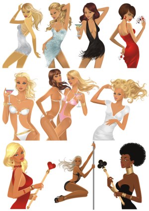 Vector Illustrations of Diverse Women in Glamorous Dresses and Swimwear Free Vector