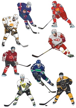 Ice Hockey Players in Various Team Uniforms Vector Illustration Free Vector