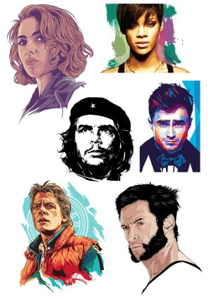 Collection of Six Stylized Vector Portraits of Famous Characters and Icons Free Vector