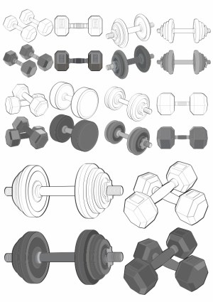 Set of Black and White Dumbbell and Barbell Vector Illustrations Free Vector