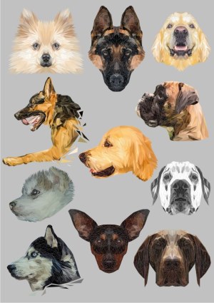 Polygonal Vector Portraits of Various Dog Breeds Free Vector