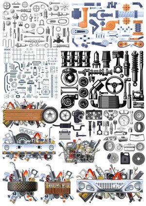 Comprehensive Set of Automotive and Mechanical Parts Vector Illustrations Free Vector