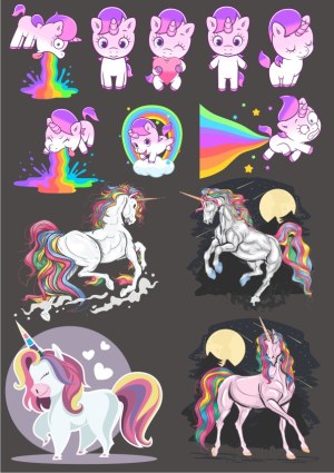Cute and Realistic Rainbow Unicorn Vector Collection Free Vector