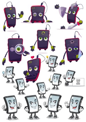 Set of Cartoon Smartphones with Various Emotions and Activities Free Vector