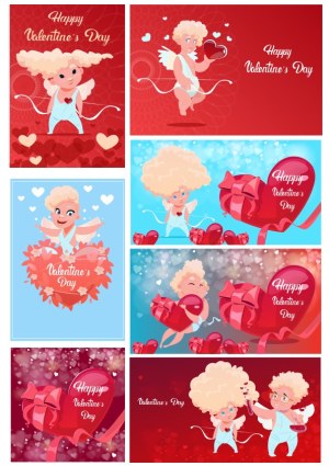 Valentine's Day Cupid Vector Illustrations Free Vector