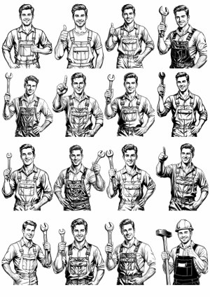 Set of Handyman Characters with Tools and Thumbs Up Free Vector