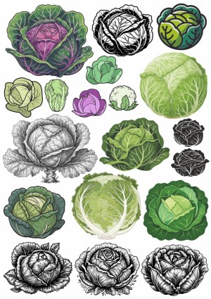 Diverse Vector Illustrations of Cabbage and Leafy Vegetables Free Vector