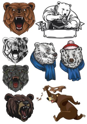 Collection of Bear-Themed Vector Illustrations in Various Styles Free Vector