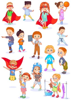 Cartoon Kids in Various Activities and Costumes Free Vector