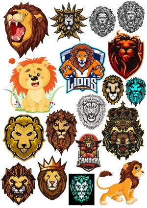 Collection of Various Lion Head and Mascot Vector Illustrations Free Vector