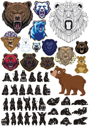 Collection of Bear Illustrations, Logos, and Silhouettes Free Vector