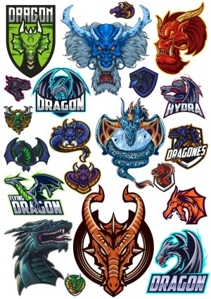 Collection of Colorful Dragon and Hydra Vector Logos and Emblems Free Vector