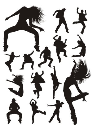 Black Dance and Jump Silhouettes Collection Free Vector