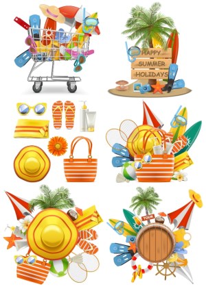 Summer Vacation and Beach Essentials Vector Icons Free Vector