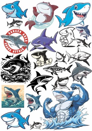 Collection of Cartoon and Graphic Shark Illustrations Free Vector