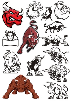 Collection of Stylized Bull Vector Illustrations Free Vector