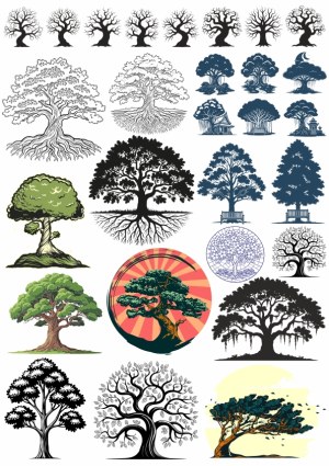 Variety of Stylized Tree Vector Illustrations Free Vector