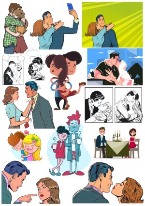 Collection of Vintage and Modern Couple Romantic Vector Illustrations Free Vector