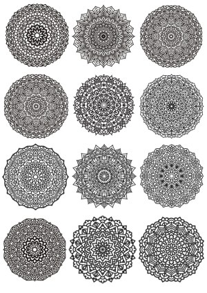 Set of 12 Intricate Black Mandala Designs Free Vector