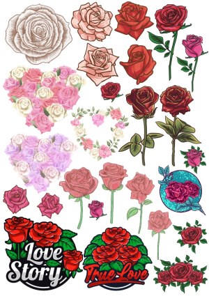 Vintage and Modern Rose Vector Collection with Love Story and True Love Badges Free Vector