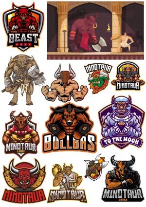 Various Minotaur and Bull-Themed Vector Logos and Illustrations Free Vector