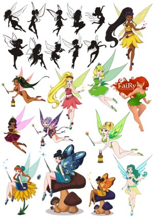 Collection of Colorful and Silhouette Fairy Vector Illustrations Free Vector