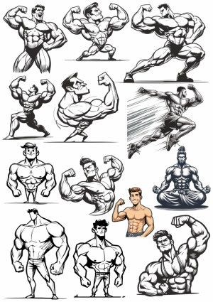 Set of Cartoon Muscle Man Vector Illustrations Free Vector