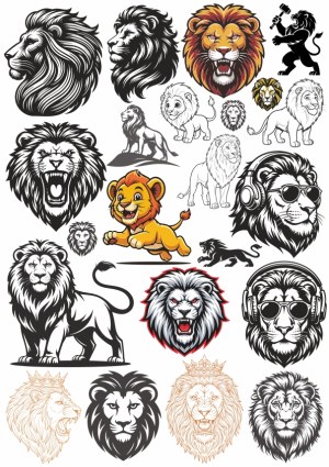 Collection of Lion Illustrations and Lion Head Vector Art Free Vector