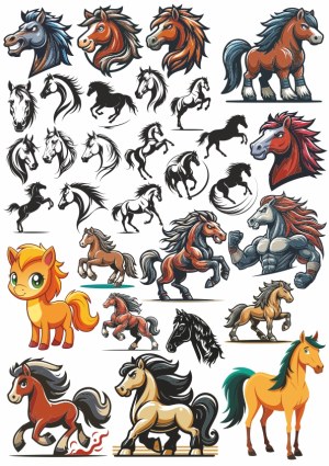 Diverse Collection of Stylized Horse Vector Illustrations Free Vector