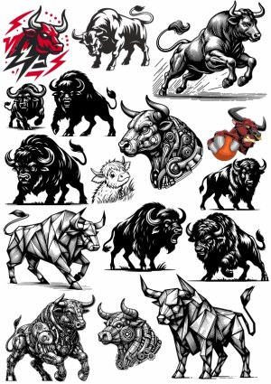 Collection of Bull and Bison Vector Illustrations Free Vector