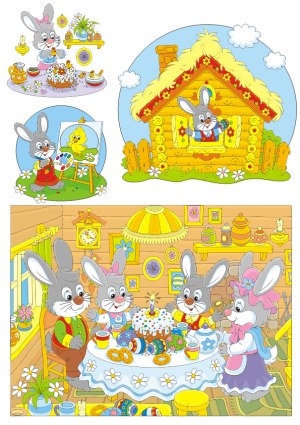 Cute Easter Bunny Family Activities Vector Set Free Vector